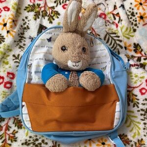 Blue and Orange Backpack with Plush Bunny